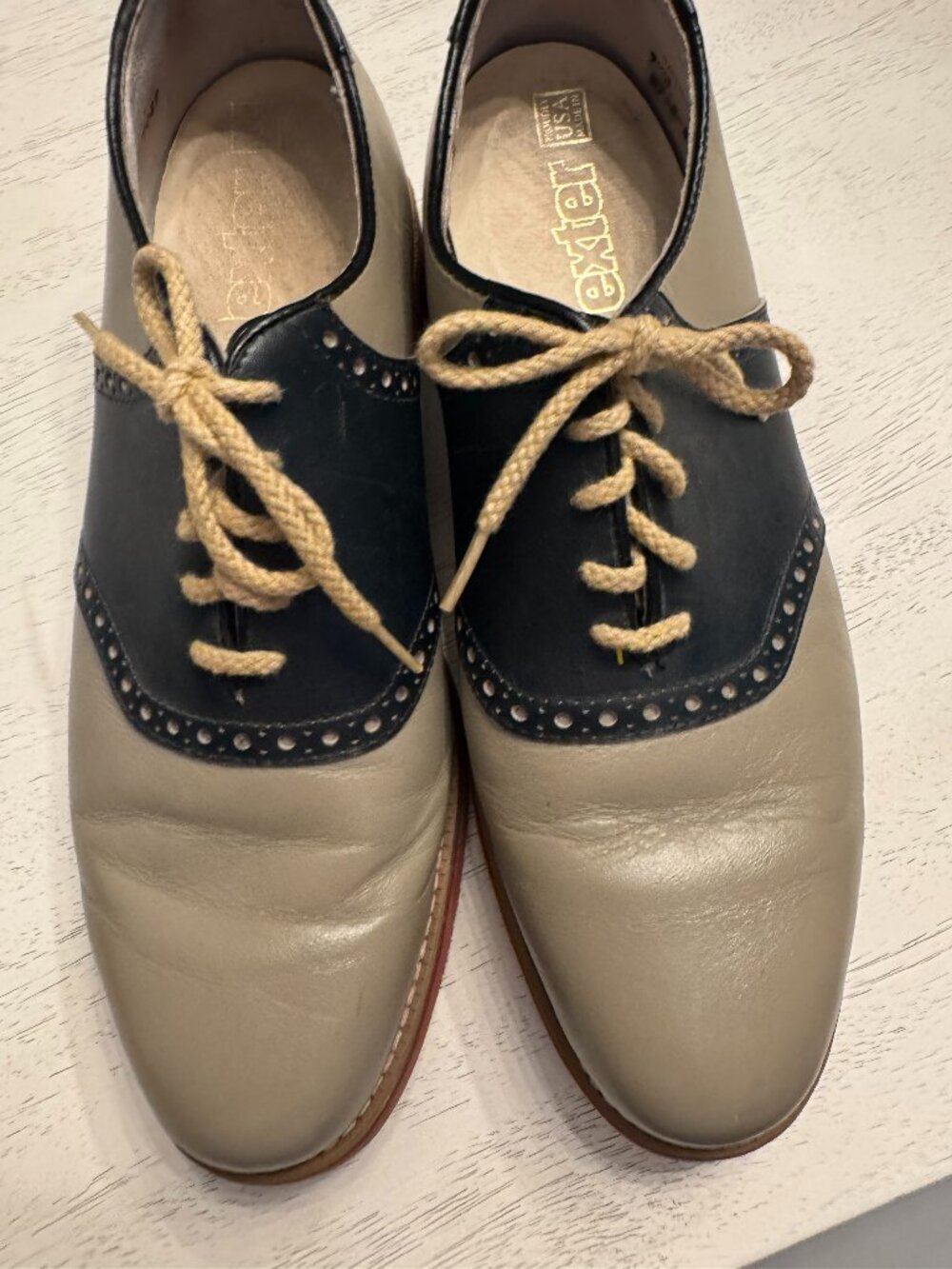 Vintage USA Made Dexter Two Tone-Saddle Oxfords Spectator Shoes size Mens 9.5